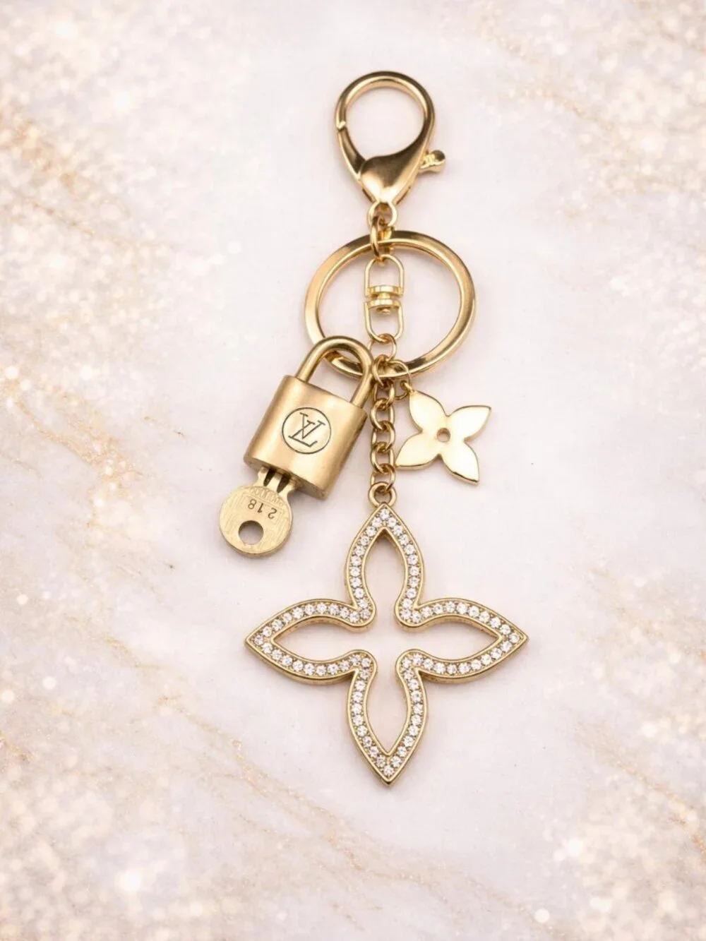 LV Gold Padlock 🔑 Authentic Louis Vuitton Charm + Unbranded Clover Keychain